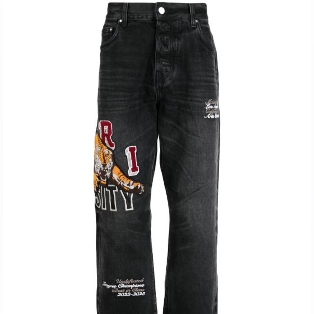 Amiri Mens Varsity Tiger Straight-Leg Jeans